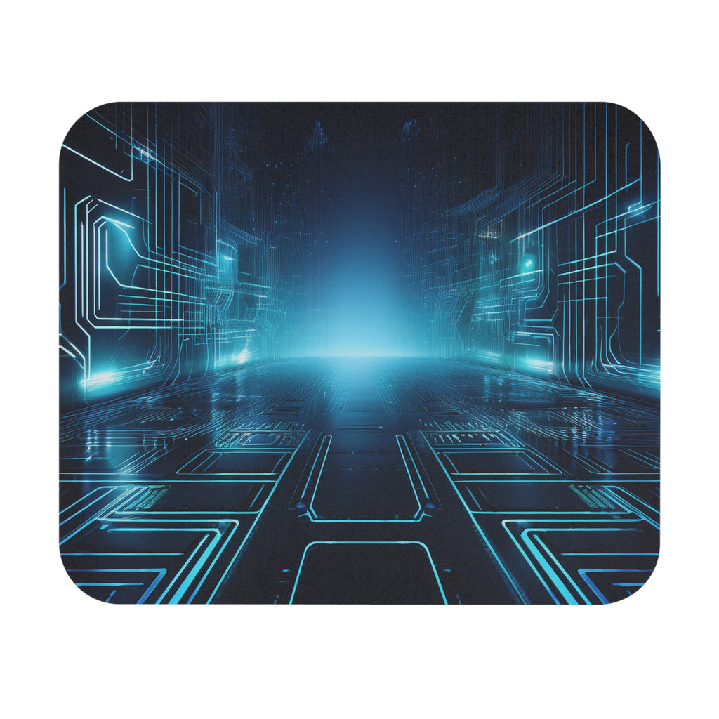 Futuristic Circuit Board Mouse Pad — Neon Blue Tech Gaming Desk Mat
