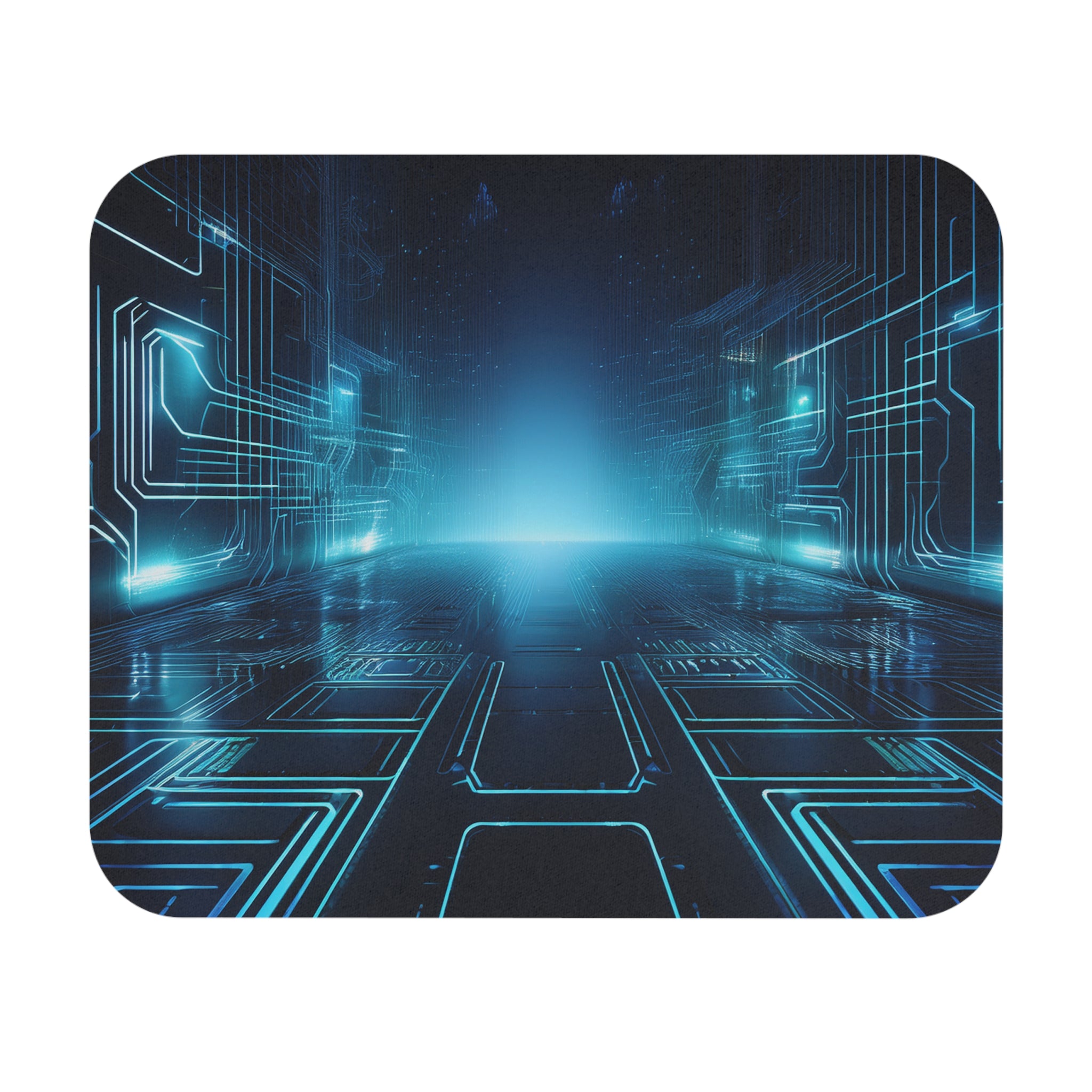 Futuristic Circuit Board Mouse Pad — Neon Blue Tech Gaming Desk Mat