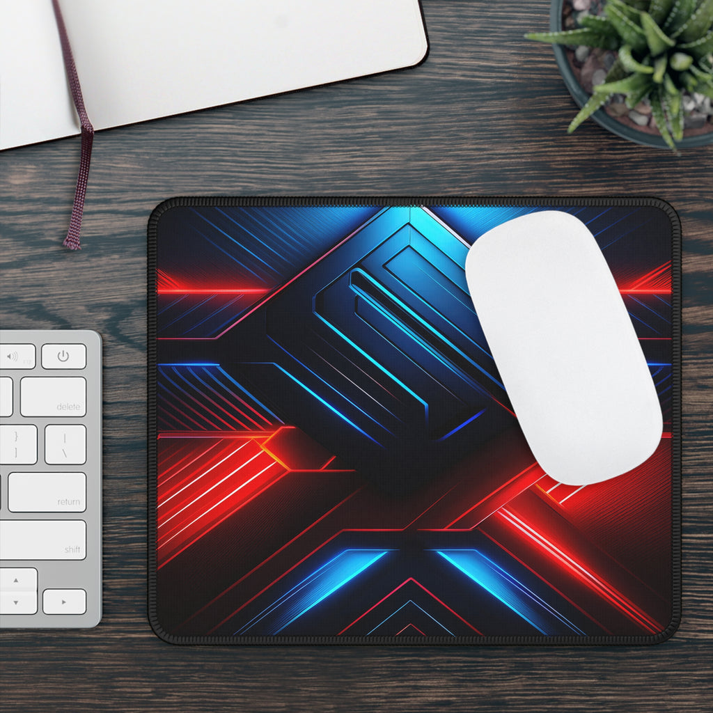Gaming Mouse Pad — Neon Red & Blue Cyber Tech Desk Mat