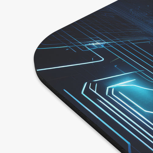 Futuristic Circuit Board Mouse Pad — Neon Blue Tech Gaming Desk Mat
