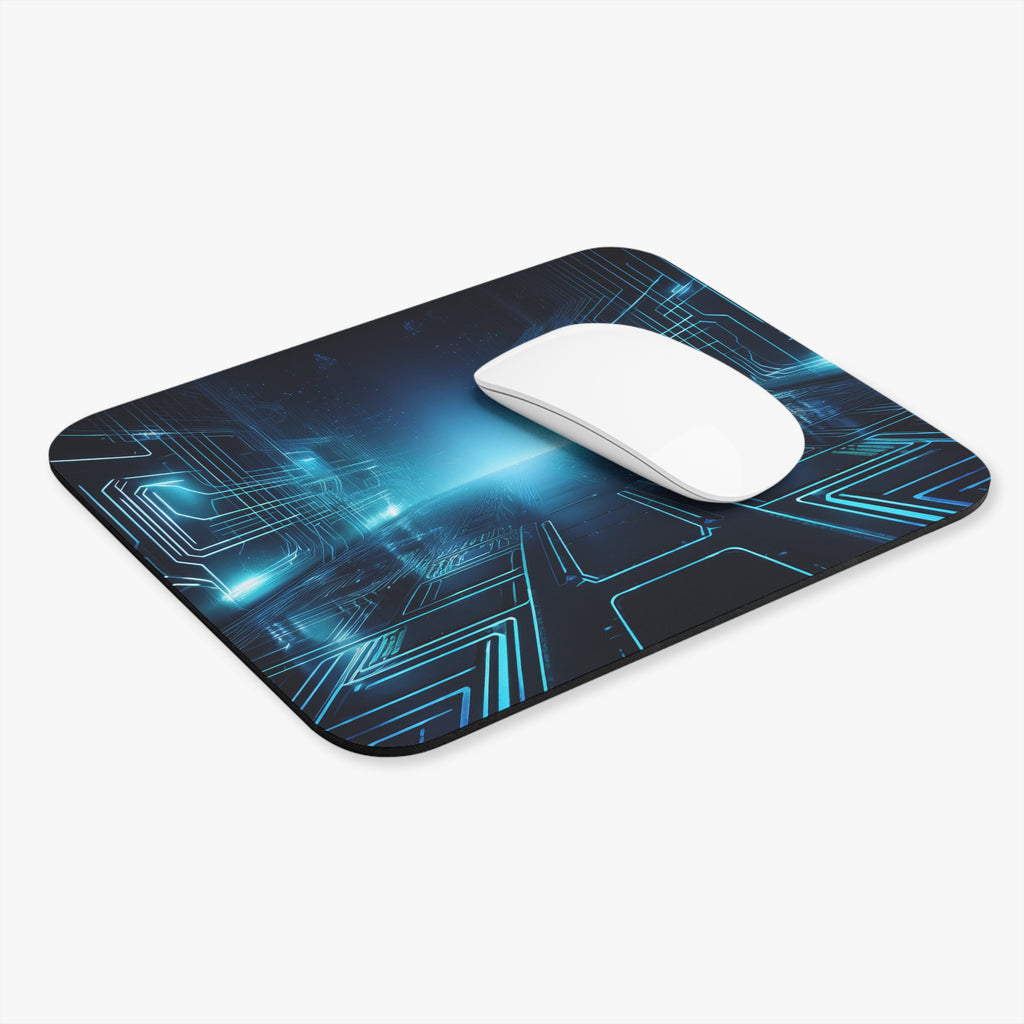 Futuristic Circuit Board Mouse Pad — Neon Blue Tech Gaming Desk Mat