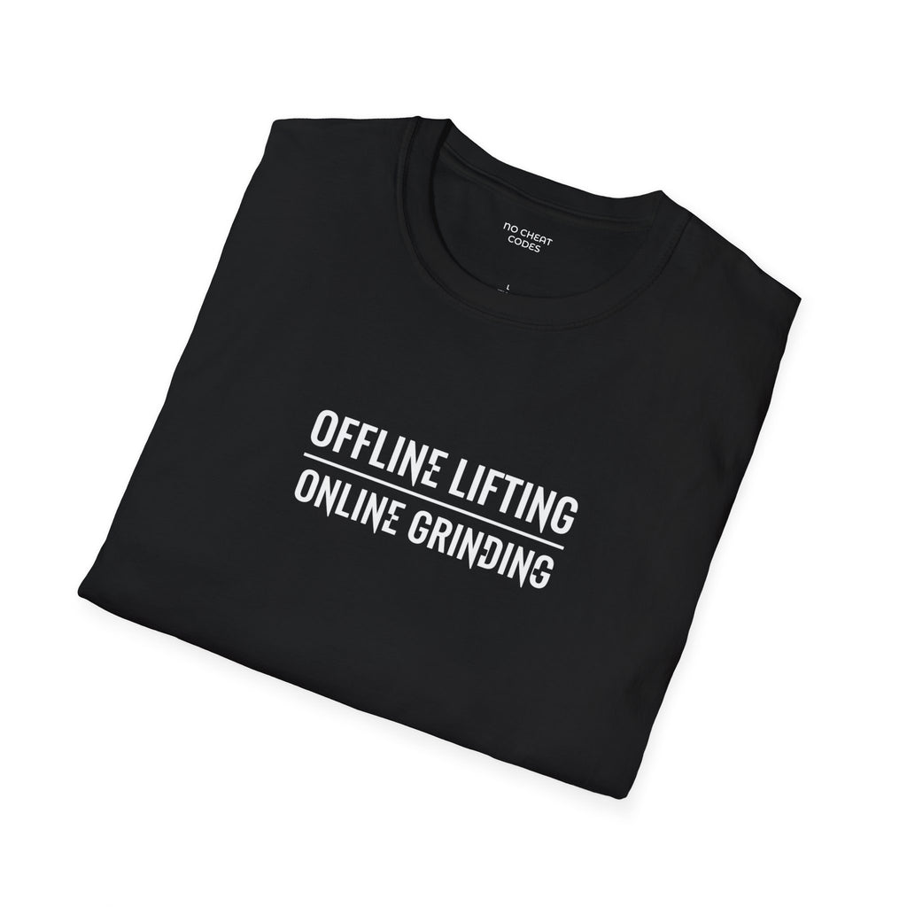 Offline Lifting, Online Grinding - Classic White Tee — Lightweight Plain Crewneck T-Shirt