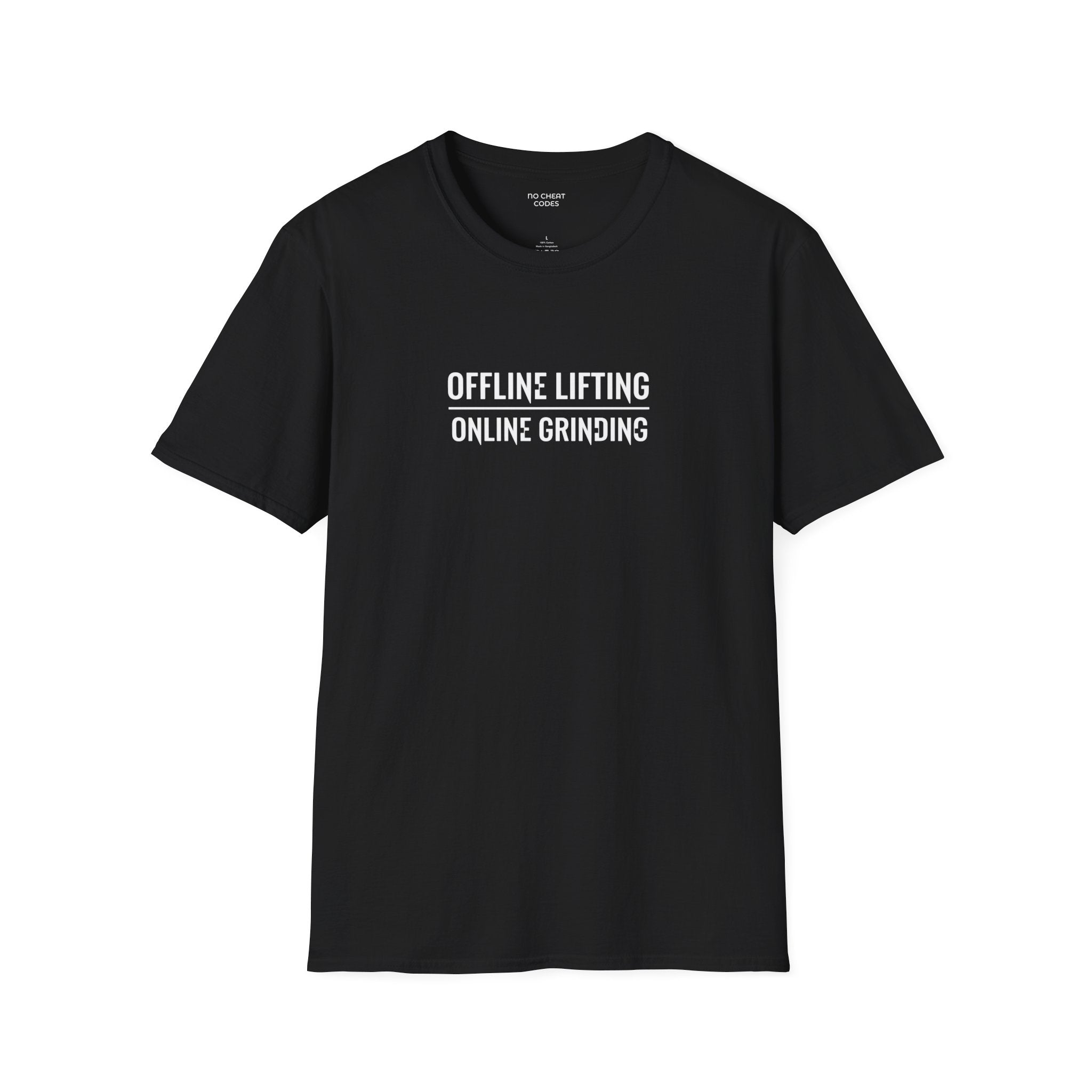 Offline Lifting, Online Grinding - Classic White Tee — Lightweight Plain Crewneck T-Shirt
